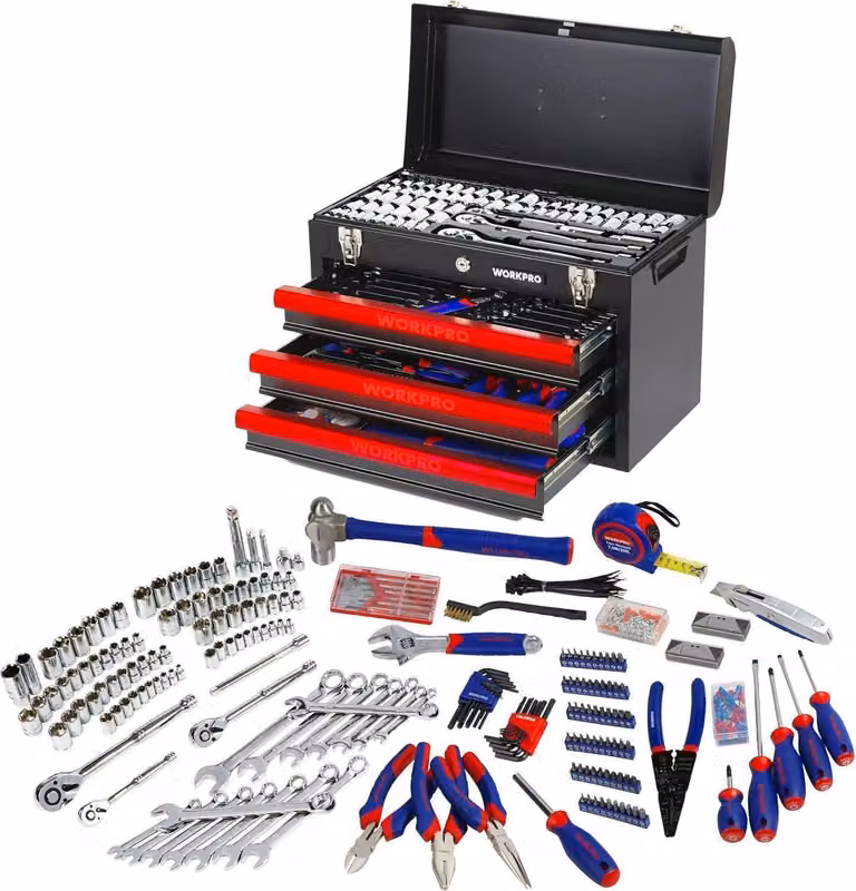 WORKPRO valigetta portautensili grande 408 pezzi con 3 cassetti in metallo