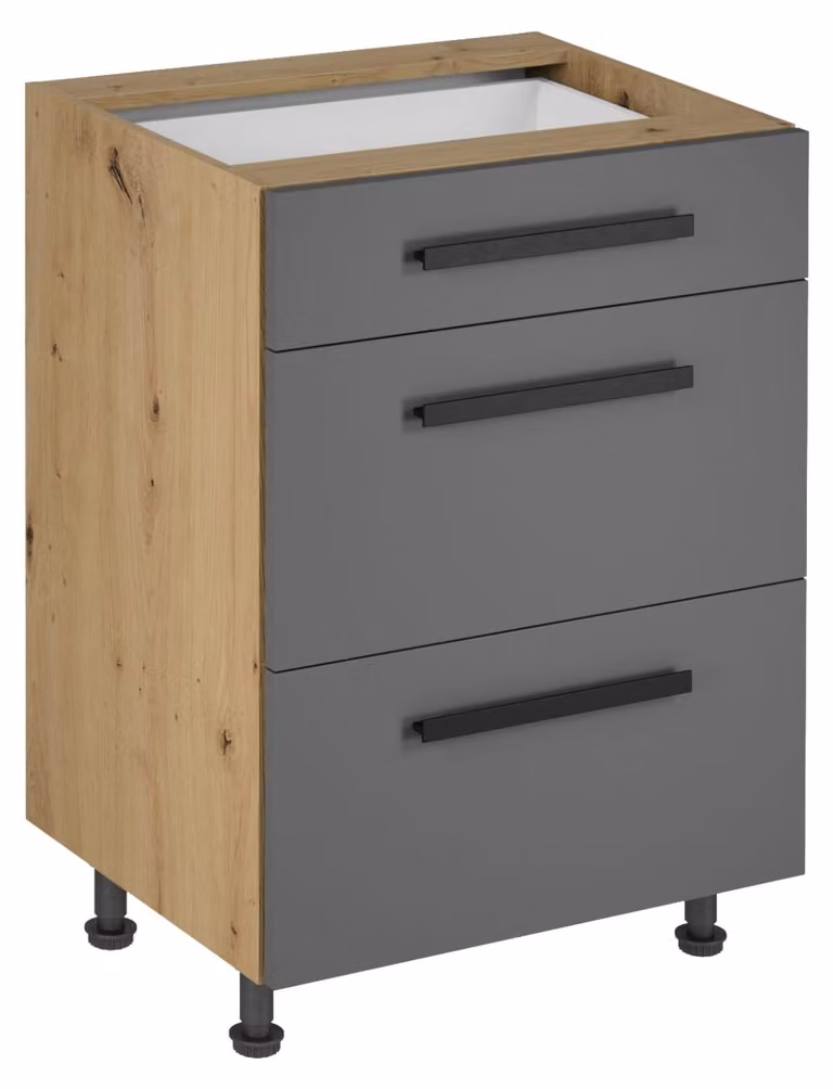Mobiletto con cassetti bassi VALEN 2 - larghezza 60 cm, rovere artigianale / grigio