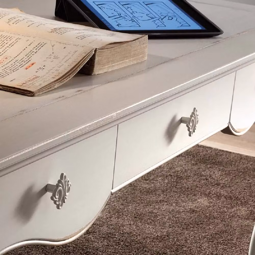 Scrivania classica in legno bianco Mobili 2G L: 141 cm, P: 91 cm, H: 81 cm – 4