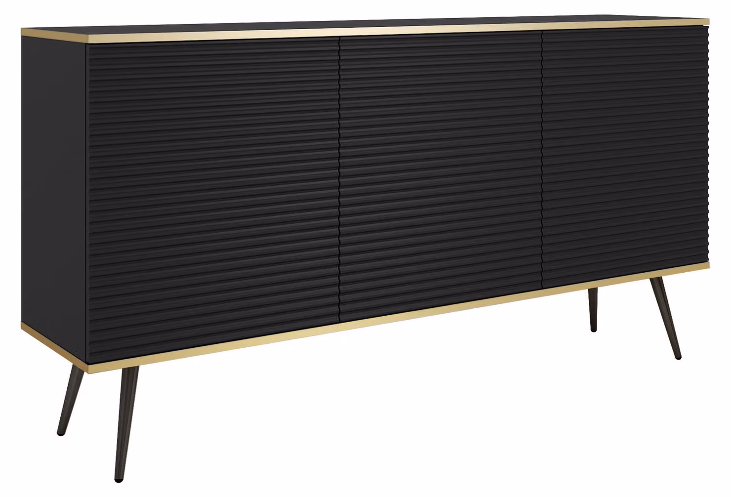 Credenza nera glamour con gambe nere, 160 x 85 x 39