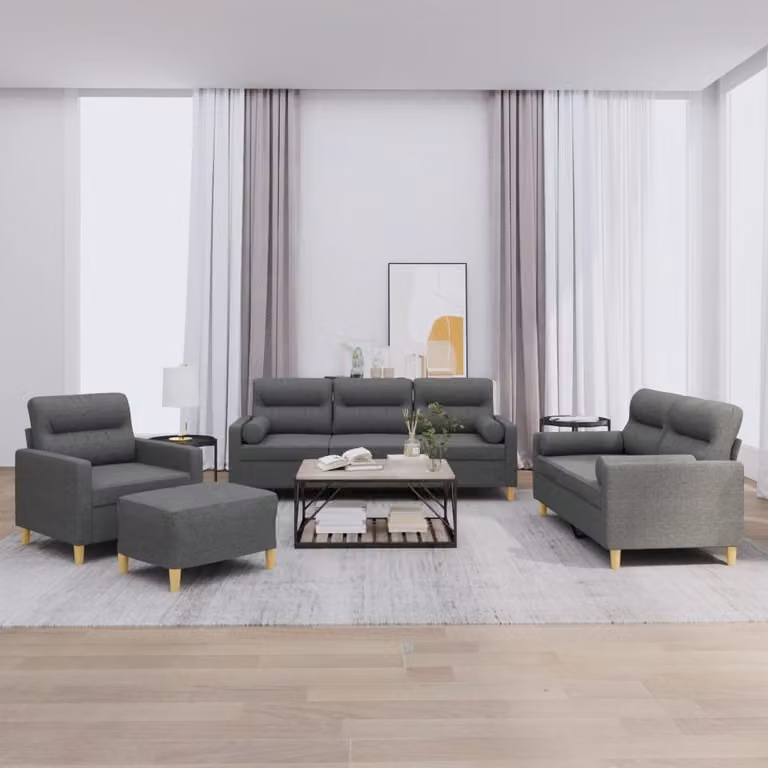 Maison Exclusive - Set divano 4 pezzi con cuscini in tessuto grigio scuro