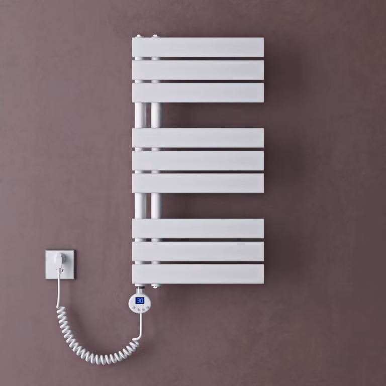 doporro Scaldasalviette Elettrico Bagno con Termostato Digitale e Funzione Timer 76x40cm 600W Bianco, Termoarredo Elettrico Temperatura Regolabile, Radiatore da Parete Verticale - FN