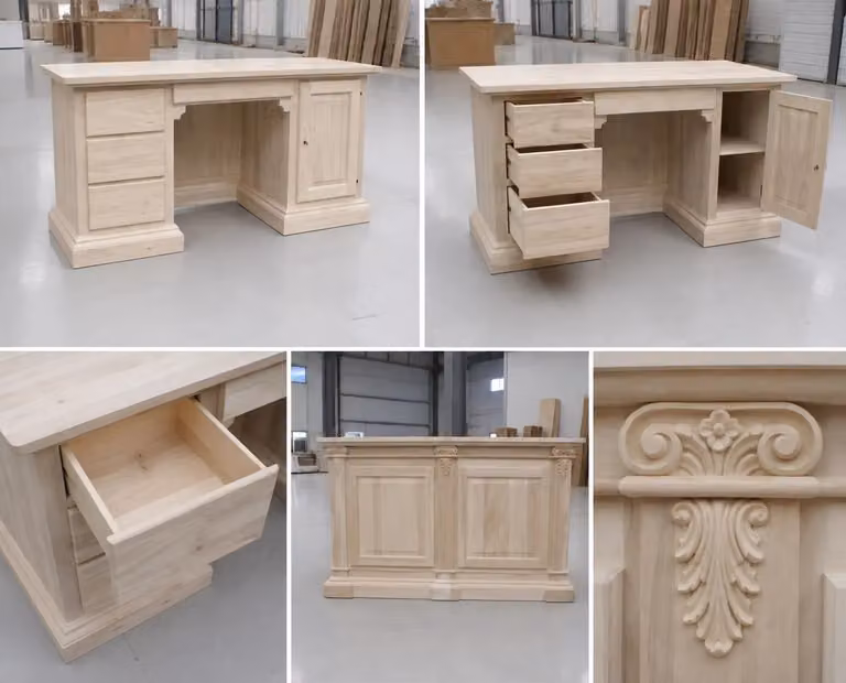 Scrivania in legno grezzo Mobili 2G con 4 cassetti e 1 anta L: 170 cm, P: 80 cm, H: 78 cm