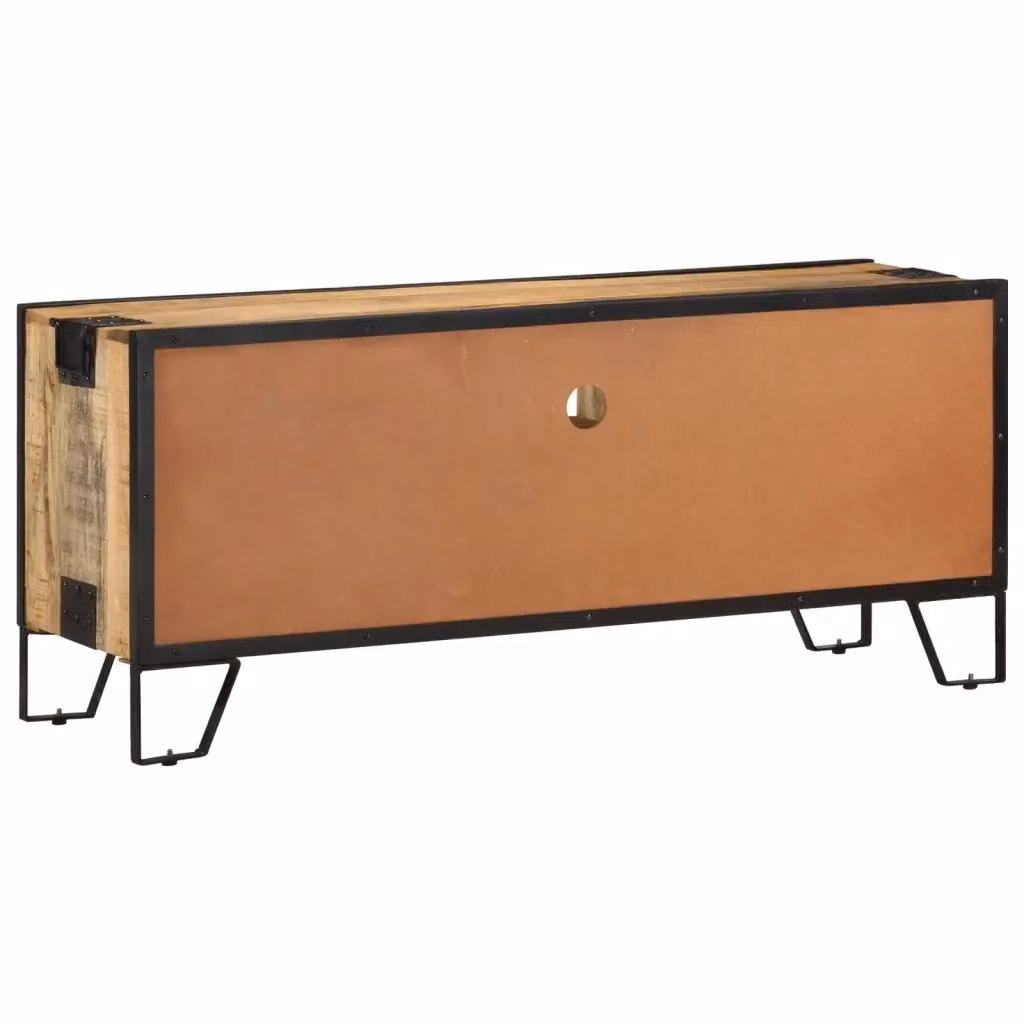Mobile Porta TV Industrial vidaXL in Legno di Mango e Metallo, Marrone, L 110 x P 31 x H 46 cm – 2