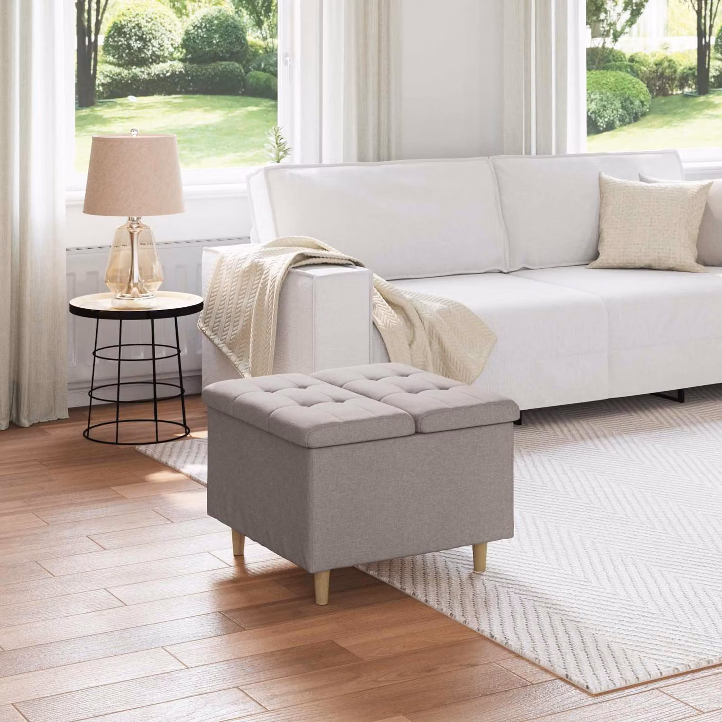 Pouf con contenitore vidaXL in tessuto beige o grigio L/P/H: 60 x 60 x 45 cm