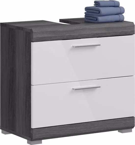 Mobiliario da bagno - Materiale Legno - Bianco Laccato - Argento Rugginato - 60cm x 56cm x 34cm