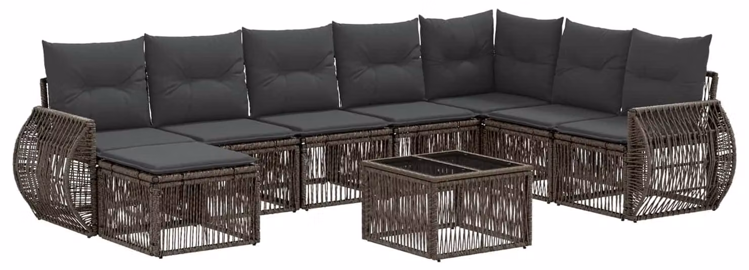 Set Divano da Giardino 9 pcs Grigio e Grigio Scuro polyrattan
