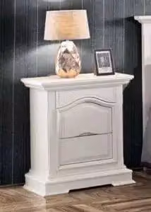 Comodino Londra KIVIO in legno stile shabby chic con 3 cassetti bianco opaco