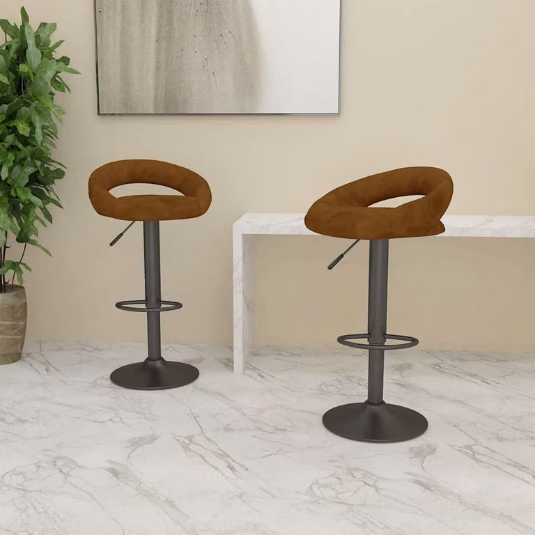 Set di 2 sgabelli da bar vidaXL in velluto marrone con base in metallo e seduta girevole a 360 gradi