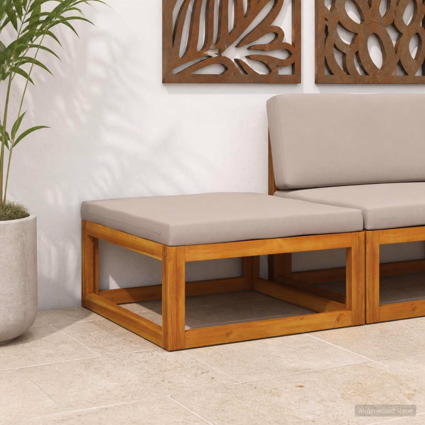 vidaXL Poggiapiedi modulare in legno di acacia massello con cuscini beige o grigi per giardino e terrazzo