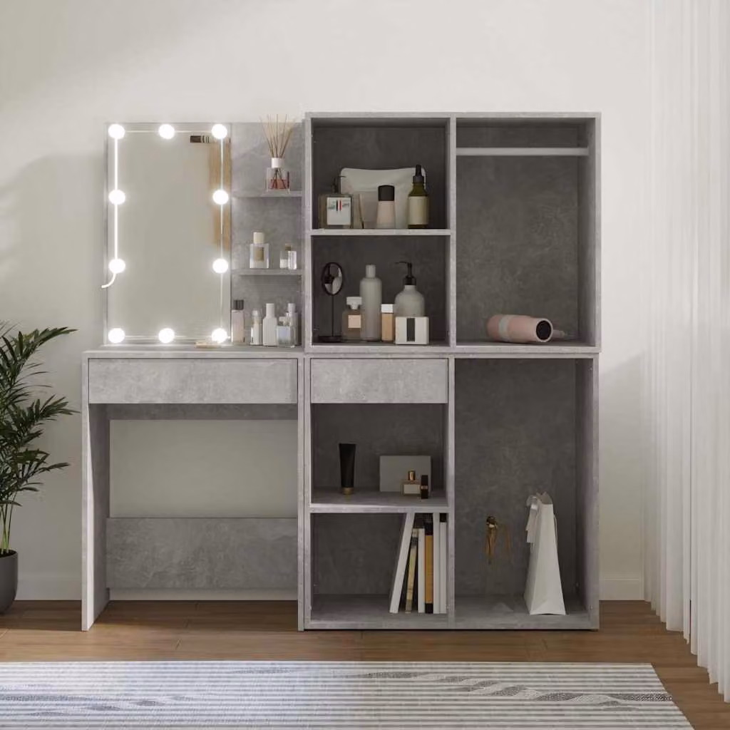 vidaXL Toeletta Hollywood LED con 2 Armadietti in Legno Multistrato Grigio