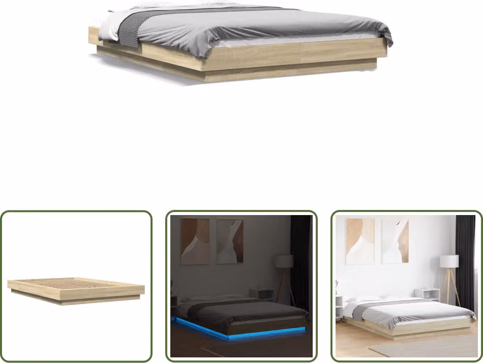 The Living Store Struttura letto con LED rovere Sonoma 120x190 cm Materiale legno