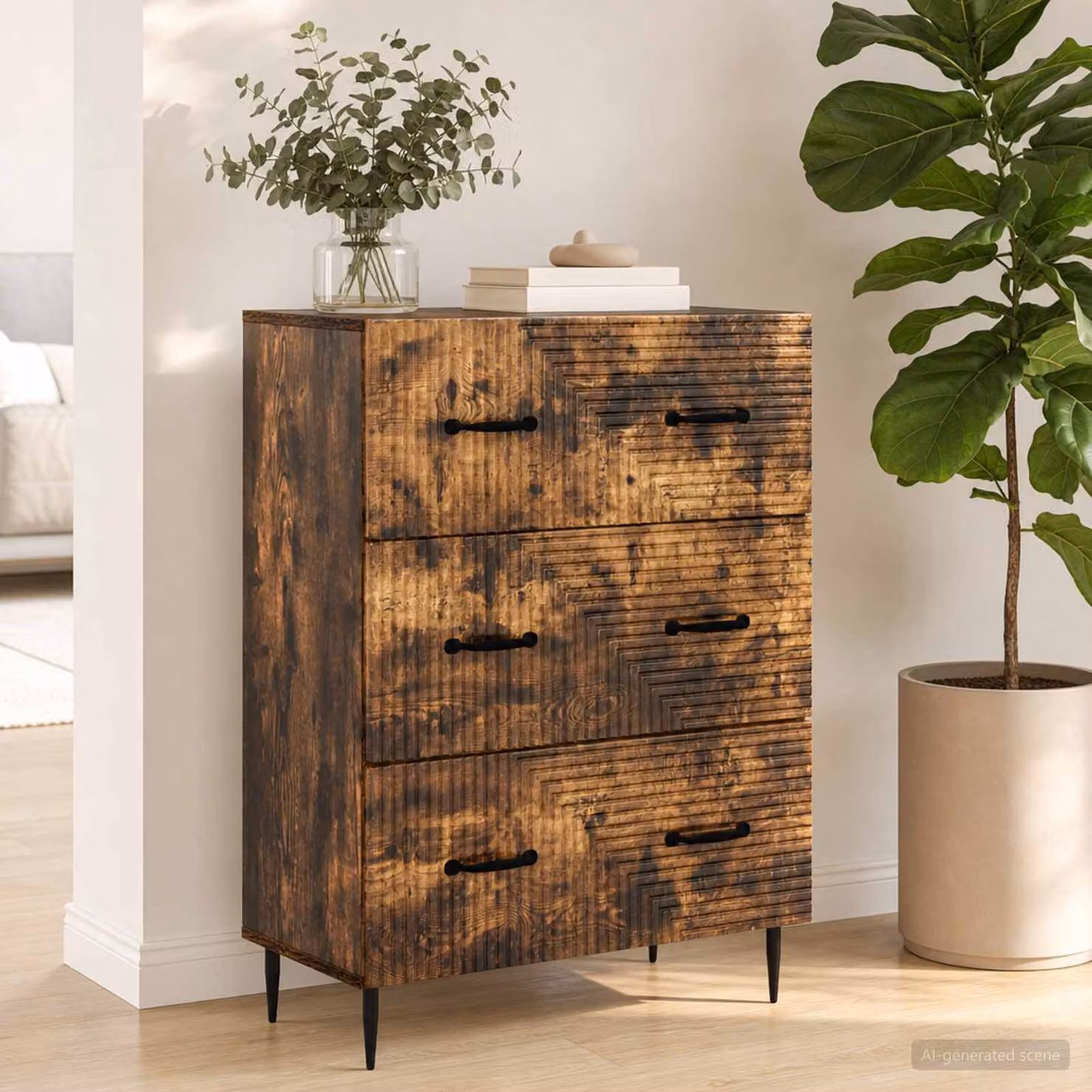 Carrello mobile con cassetti vidaXL in stile vintage, colore rovere fumo, L 66 x P 34,5 x H 89,5 cm