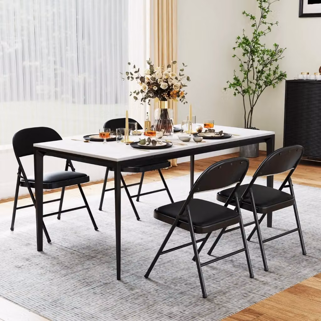 Set di 4 sedie pieghevoli e impilabili imbottite in ecopelle con struttura in metallo nero per interni ed esterni – 2
