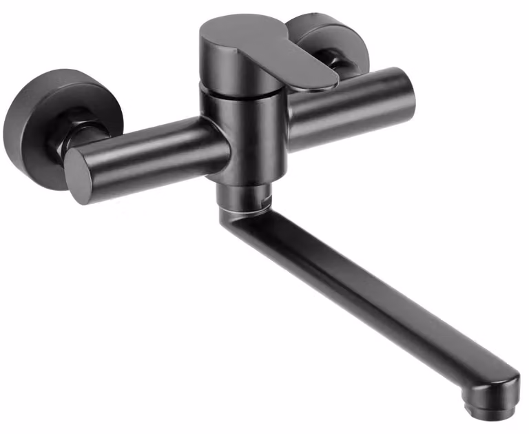 Rubinetto da parete, acciaio inossidabile, rotazione a 360°, colore nero, per cucina