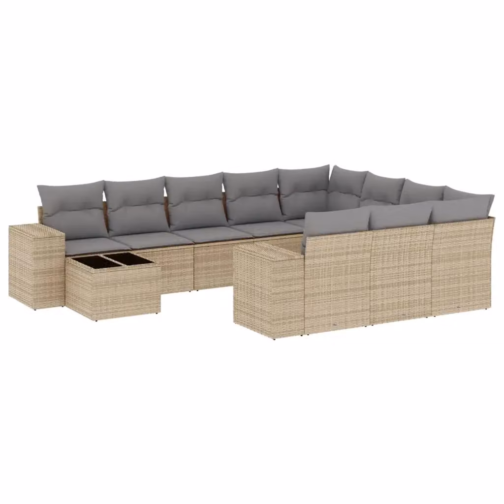 vidaXL Set Divani da Giardino 11 pz in Polyrattan con Cuscini Beige e Tavolino da Esterno – 2