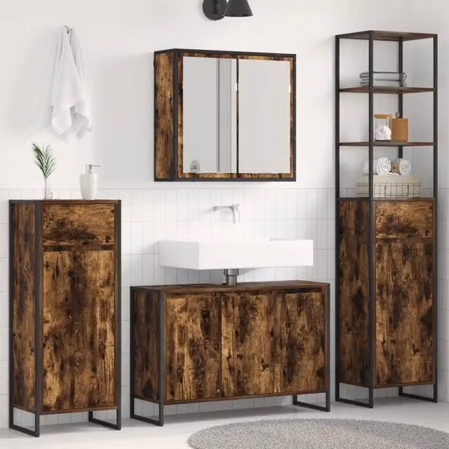 Set di mobili per il bagno 4 pz Rovere fumé 3403048