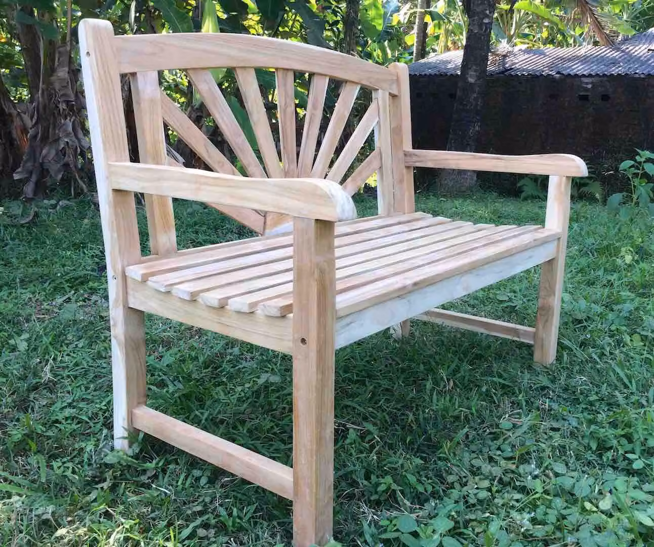 Panchina Panchina da giardino MARSIA 2 posti in teak 110 cm con motivo del sole