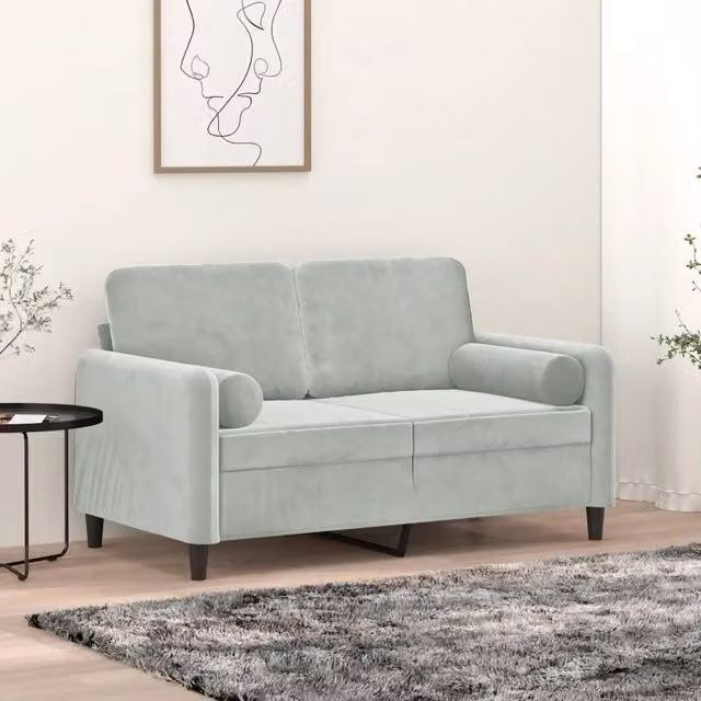 Divano a 2 posti moderno vidaXL in velluto grigio con cuscini e coperture rimovibili L: 138 cm, P: 80 cm, H: 77 cm