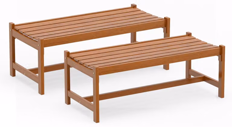 COSTWAY Set di 2 panchine da giardino in legno resistenti alle intemperie, panchina a 2 posti in legno, panchina da balcone in legno, panchina da giardino, per balcone, 112x51x41,5 cm, colore naturale
