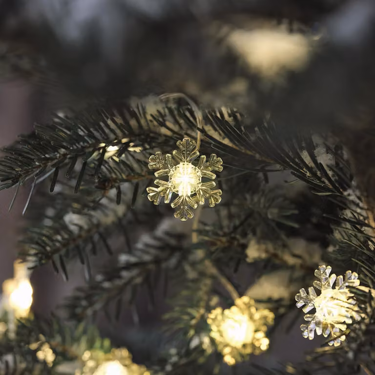 50 luci a LED a forma di fiocchi di neve, in acrilico, luce bianco caldo, lunghezza 7,35 metri, con timer