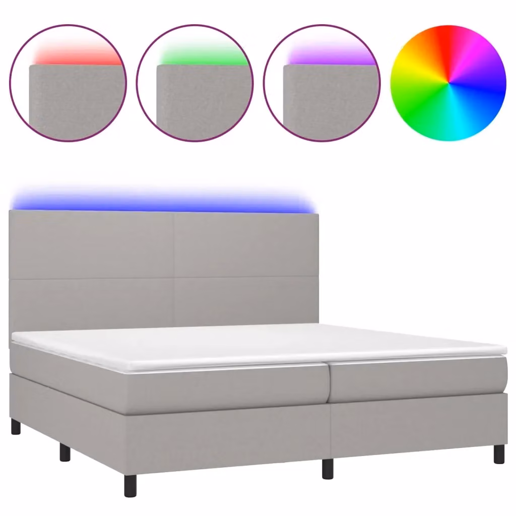 Letto a molle vidaXL con materasso e illuminazione LED, tessuto grigio chiaro, L 200 cm x P 200 cm x H 203 cm – 2