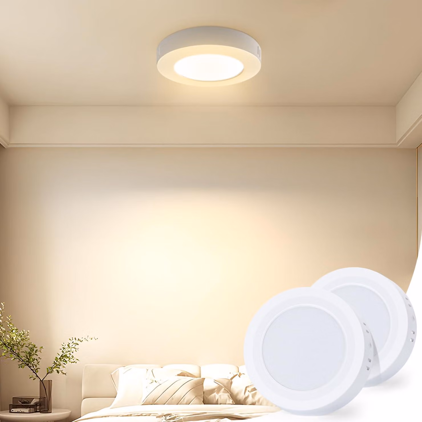Lampada a soffitto LED Aigostar, 6W, 3000K, 600 lumen, ideale per bagno, balcone, corridoio, cucina, soggiorno. Lampada da bagno a luce calda, diametro 12,3 cm, confezione da 2