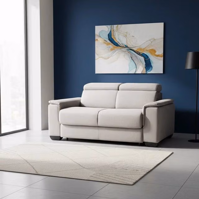 Divano Letto 2 Posti Mercurio TEZETA in Tessuto Grigio con Funzione Letto e Poggiatesta Regolabile L: 194 cm, P: 83 cm, H: 97 cm