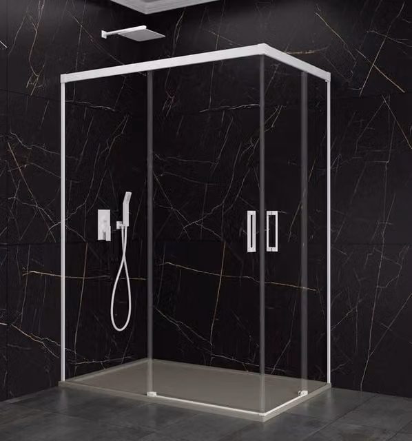 Box doccia angolare BASIC apertura al vertice 120x80 cm (115-120/75-80) bianco opaco vetro trasparente
