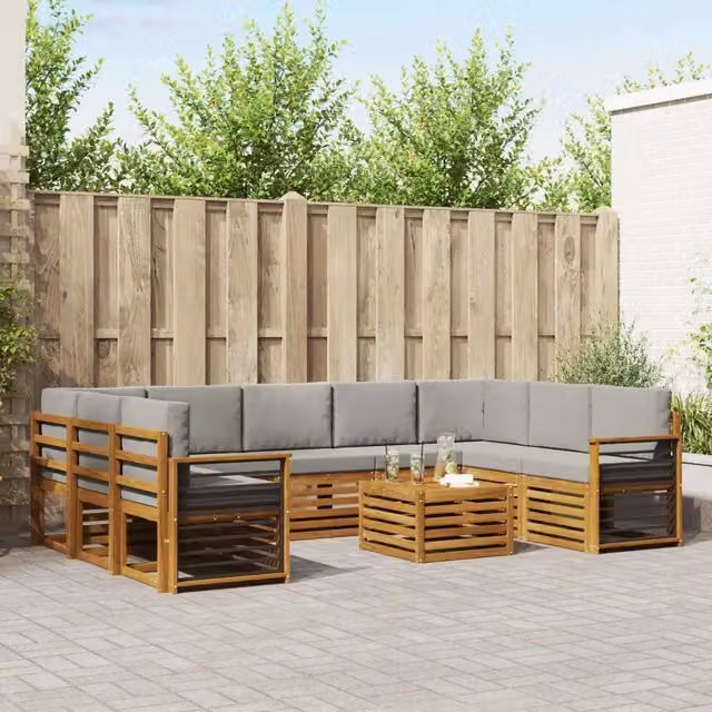 Set di divani da esterno vidaXL in legno di acacia con cuscini beige e grigio – 1