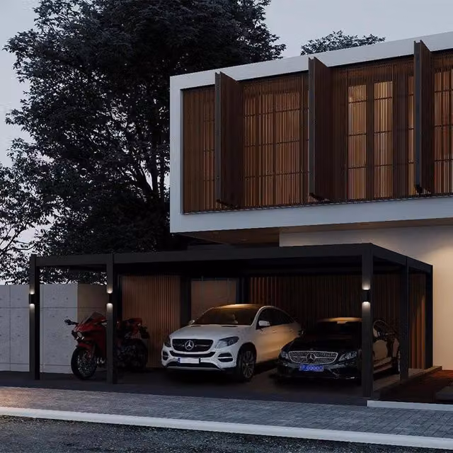 Carport Ombréa con annesso di stoccaggio per 2 veicoli, struttura in metallo antracite e bianco, L: 7 m, P: 6 m