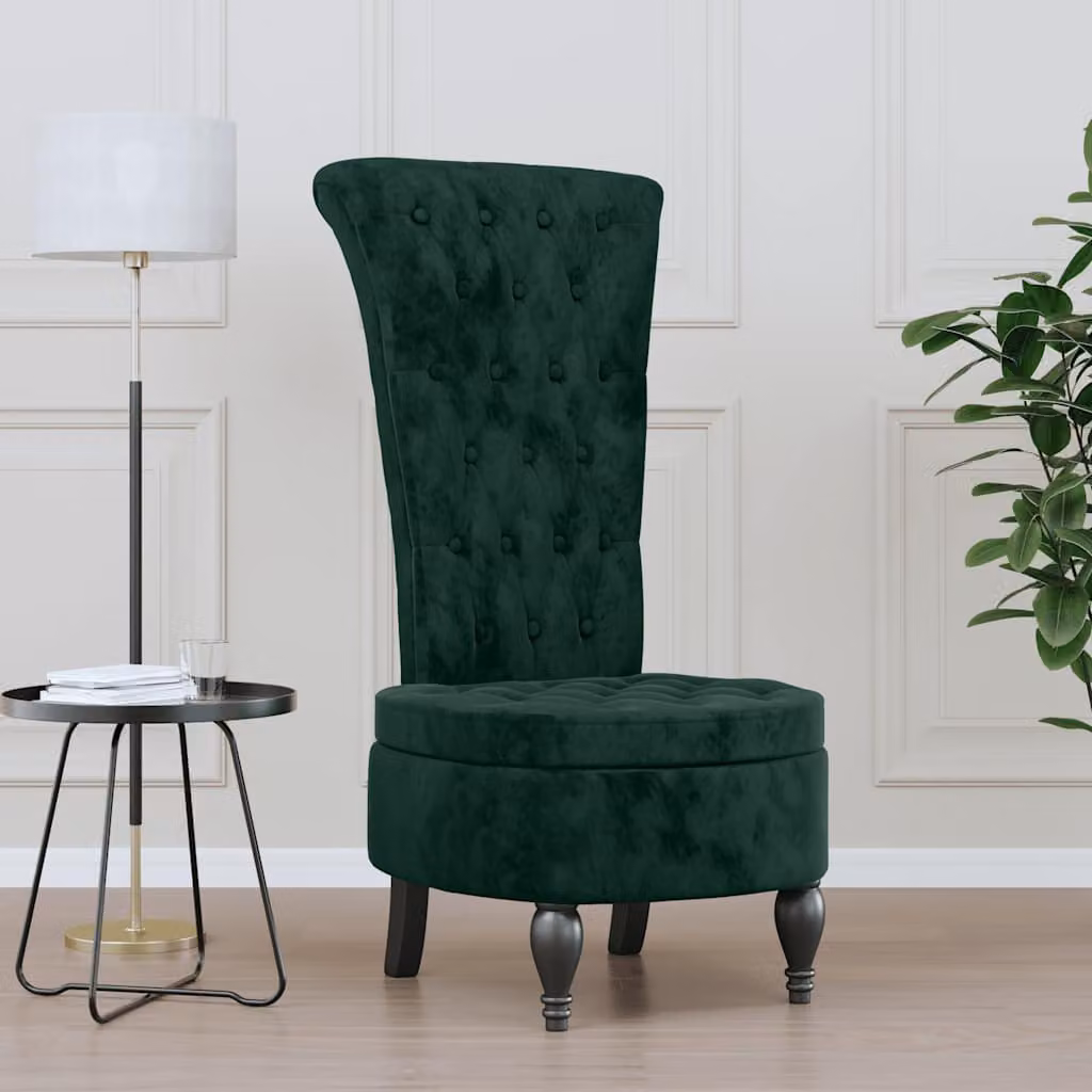 vidaXL Sedia Design con Schienale Alto in Velluto Verde Scuro e Gambe in Legno di Gomma L/P/H: 56 x 39 x 110 cm