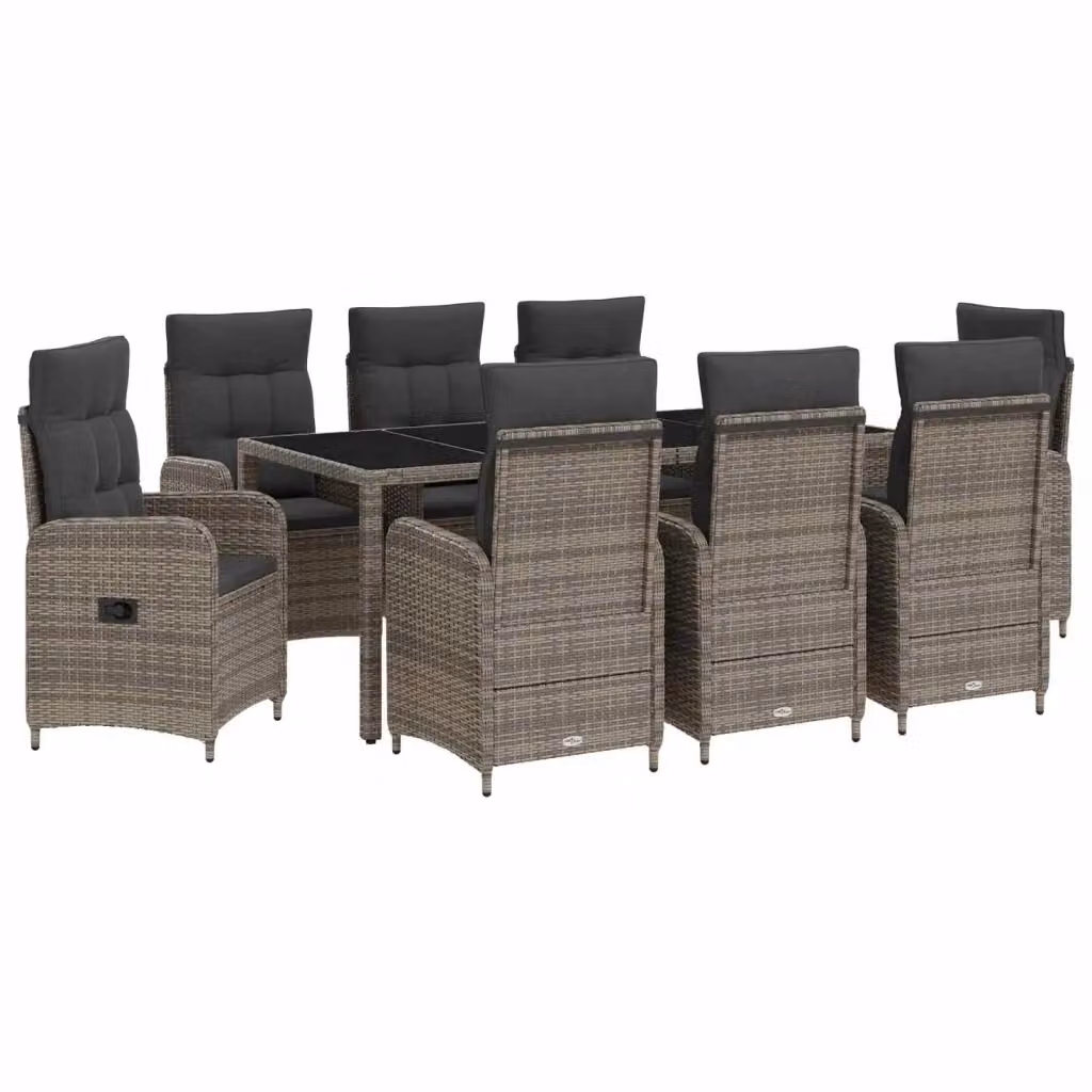 Set da pranzo per esterni vidaXL in polyrattan grigio con tavolo rettangolare in vetro, 9 pezzi – 2