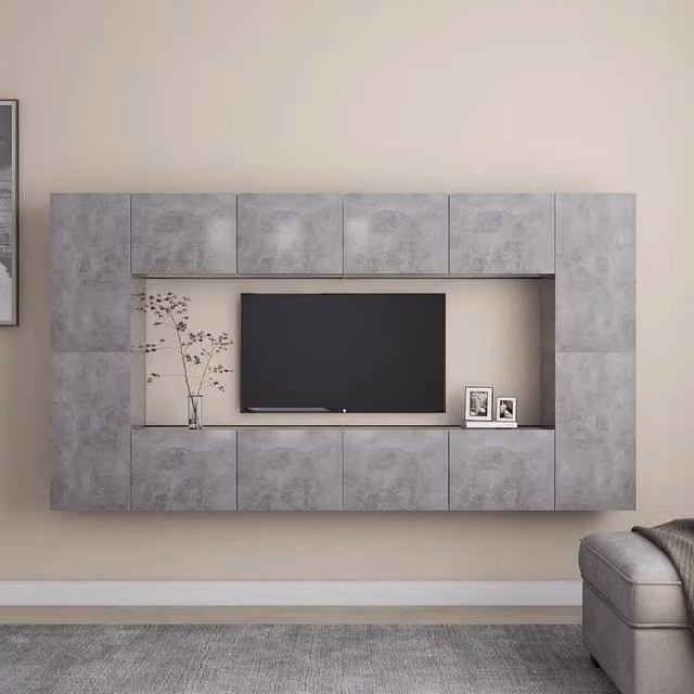 Set di Mobili Porta TV 8 pz-Set di 8 Credenza per TV Grigio Cemento in Legno Multistrato 339739