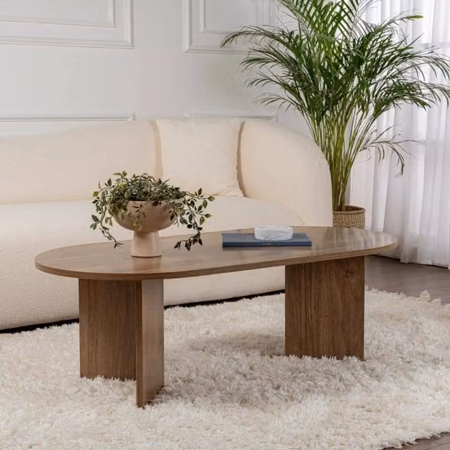 Tavolino da salotto moderno DMORA in noce con ripiano ovale e finitura opaca L: 119 cm, P: 60 cm, H: 40 cm