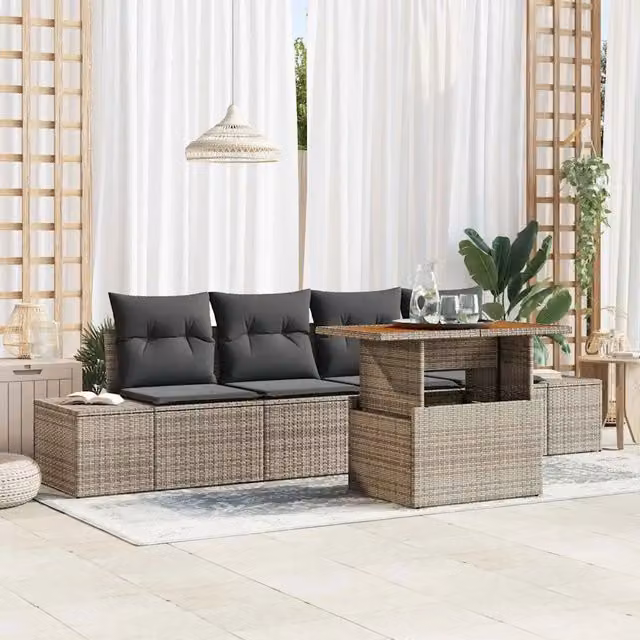 Set Divano da Giardino 5 pz Grigio e Marrone 3349894