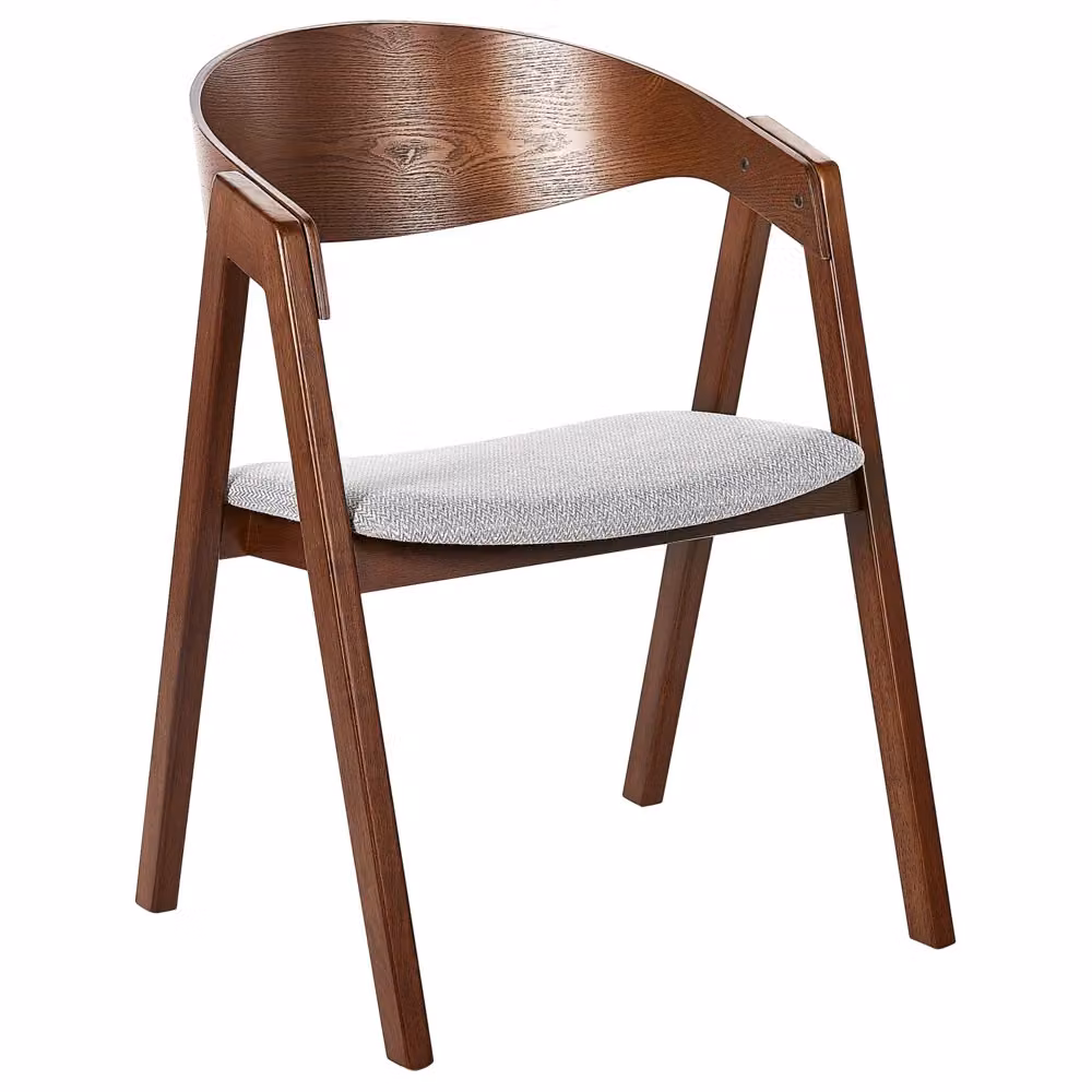 Set di 2 sedie da pranzo BELIANI in stile retrò con gambe in legno di caucciù, seduta in tessuto grigio e struttura in legno scuro, L/P/H: 46 x 56 x 79 cm – 2