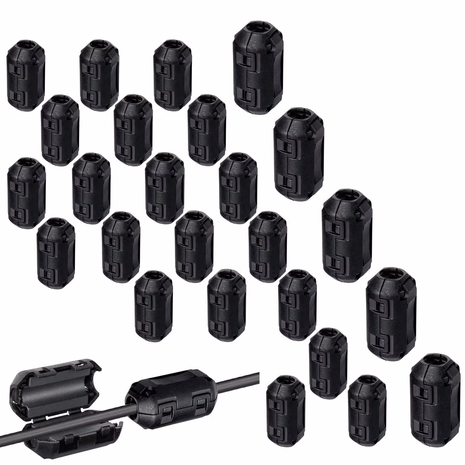25 nuclei di ferrite neri per cavi, morsetti di ferrite anti-interferenza da 3,5 mm, 5 mm e 7 mm