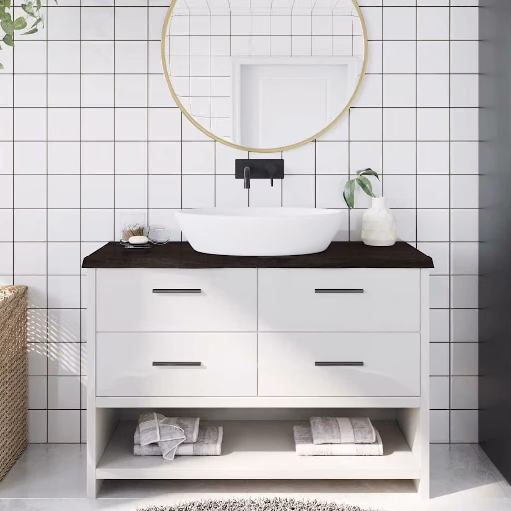 Piano Bagno vidaXL in Legno Trattato, L: 120 cm, P: 50 cm, H: 2-4 cm, Colore Marrone