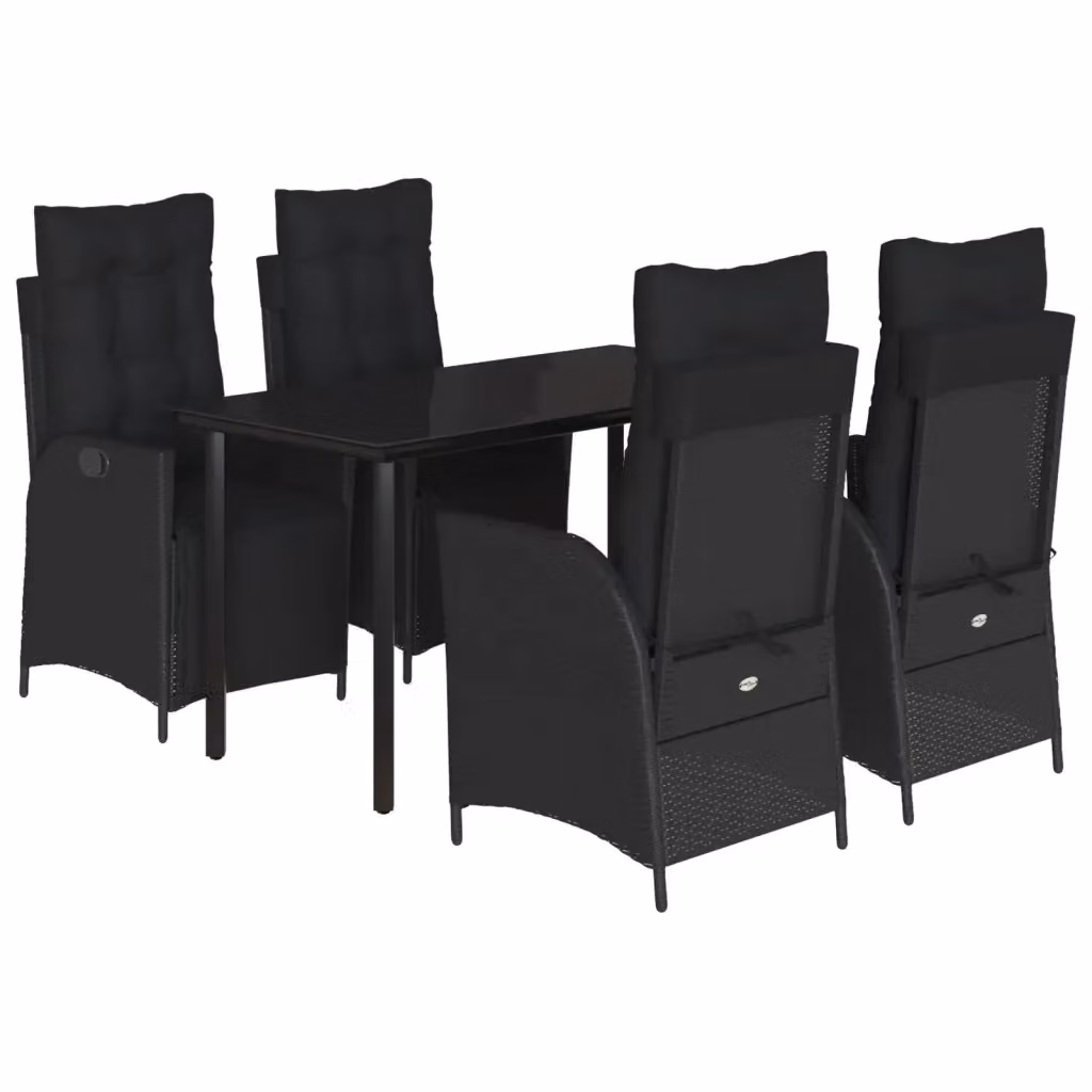 Set da Pranzo da Giardino vidaXL in Polyrattan Nero con Tavolo in Vetro e 5 Sedute – 2