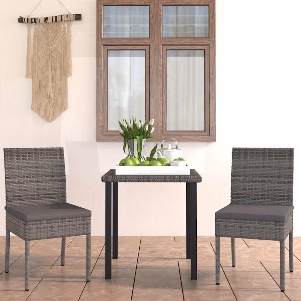 Set da pranzo da giardino vidaXL in 3 pezzi in polyrattan grigio e nero con piano in vetro e struttura in metallo – 1
