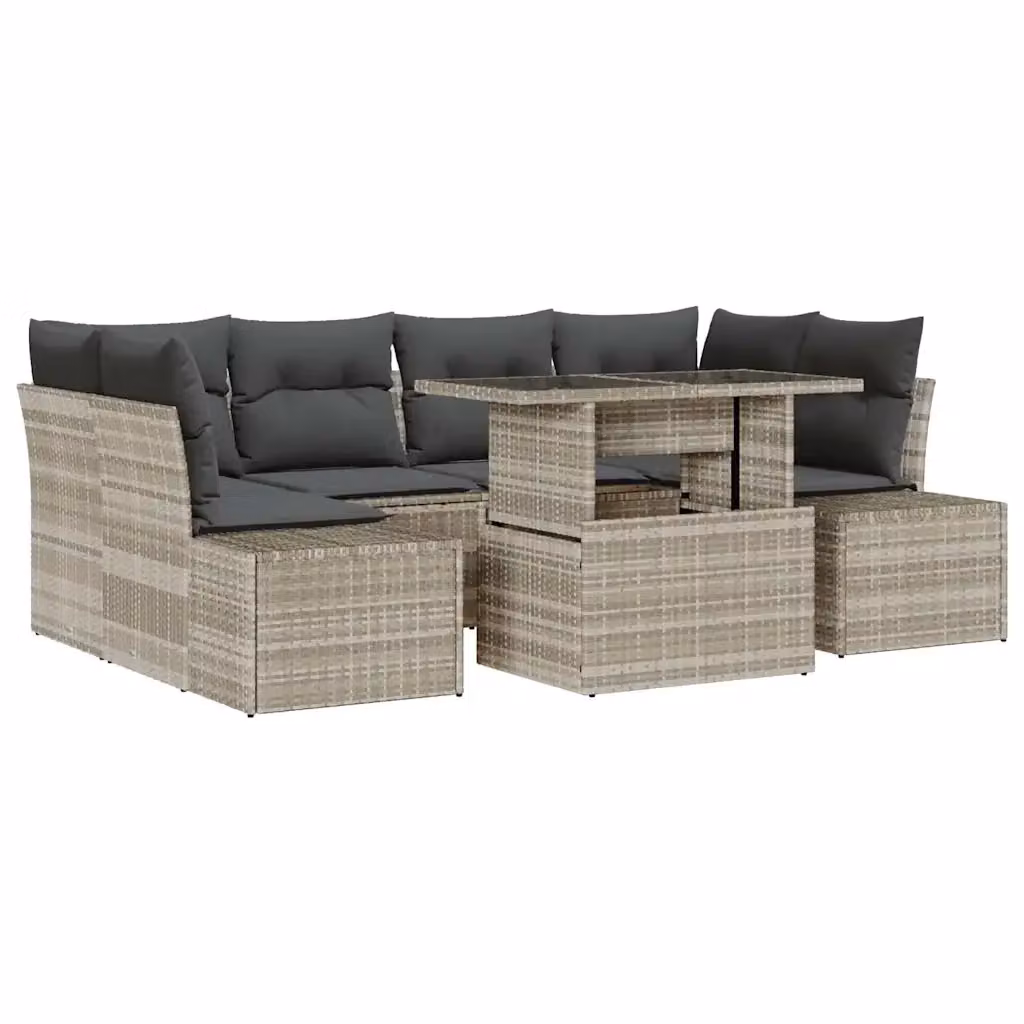 Set di divani da giardino vidaXL a forma di U in polyrattan grigio chiaro con cuscini e tavolino da esterno – 2