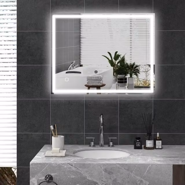 Specchio da bagno con illuminazione LED 90x70 cm con funzione memoria e 3 tonalità di luce argento