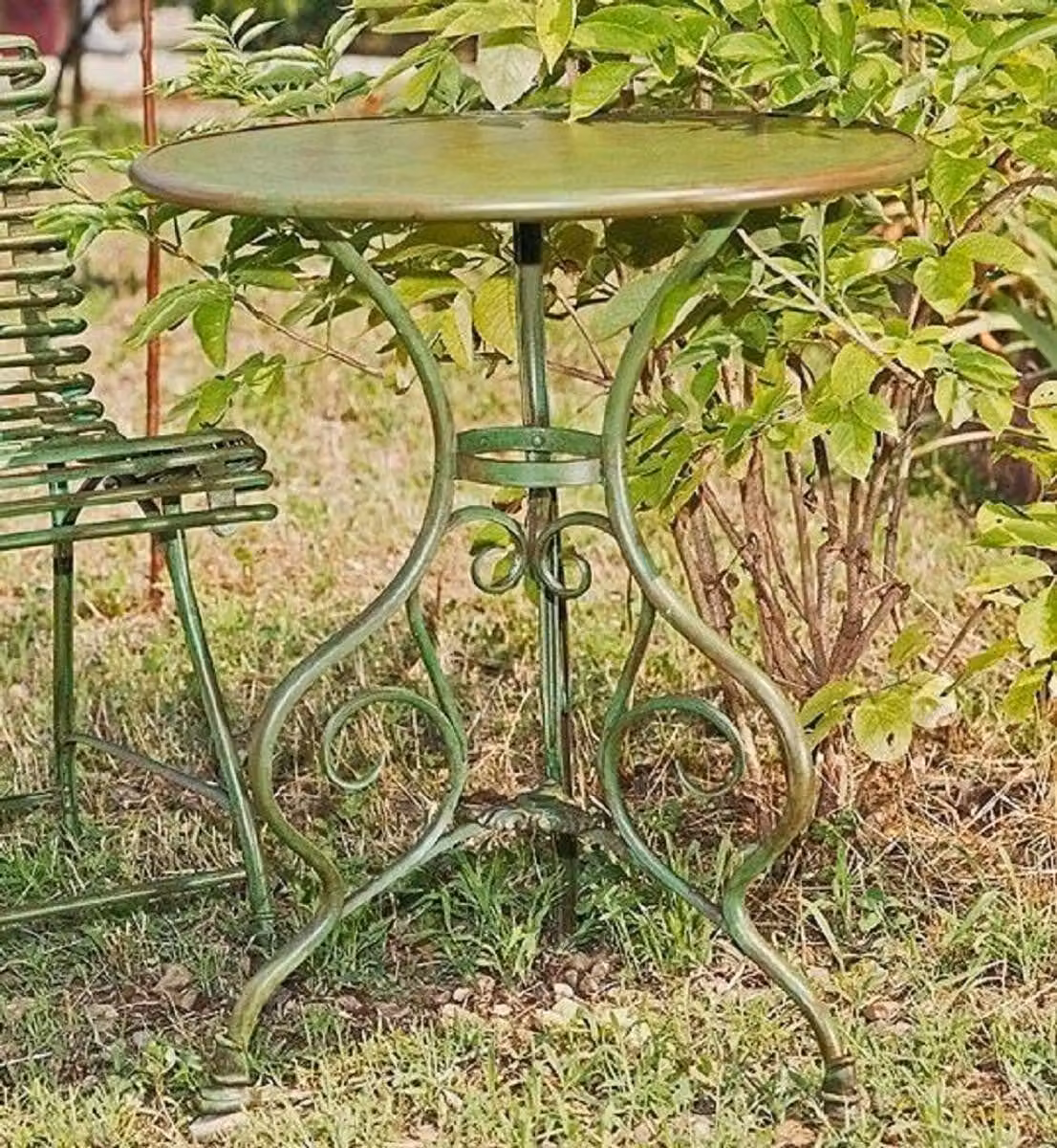Casa Padrino Tavolo da giardino in stile liberty verde antico Ø 80 x H. 70 cm - Tavolo in ferro battuto fatto a mano - Mobili da giardino e da giardino in ferro battuto nostalgici