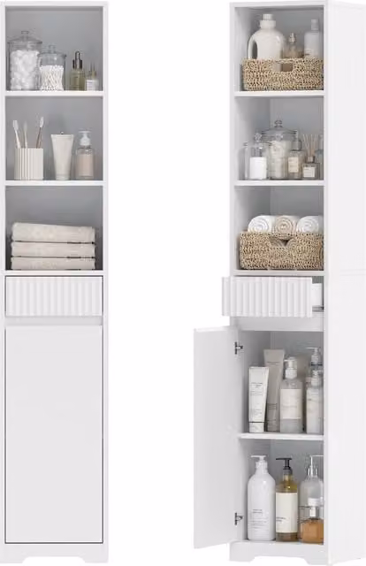 Mobile bagno alto XYLO bianco lucido con anta, cassetto e ripiani regolabili H: 172 cm, L: 30 cm, P: 30 cm