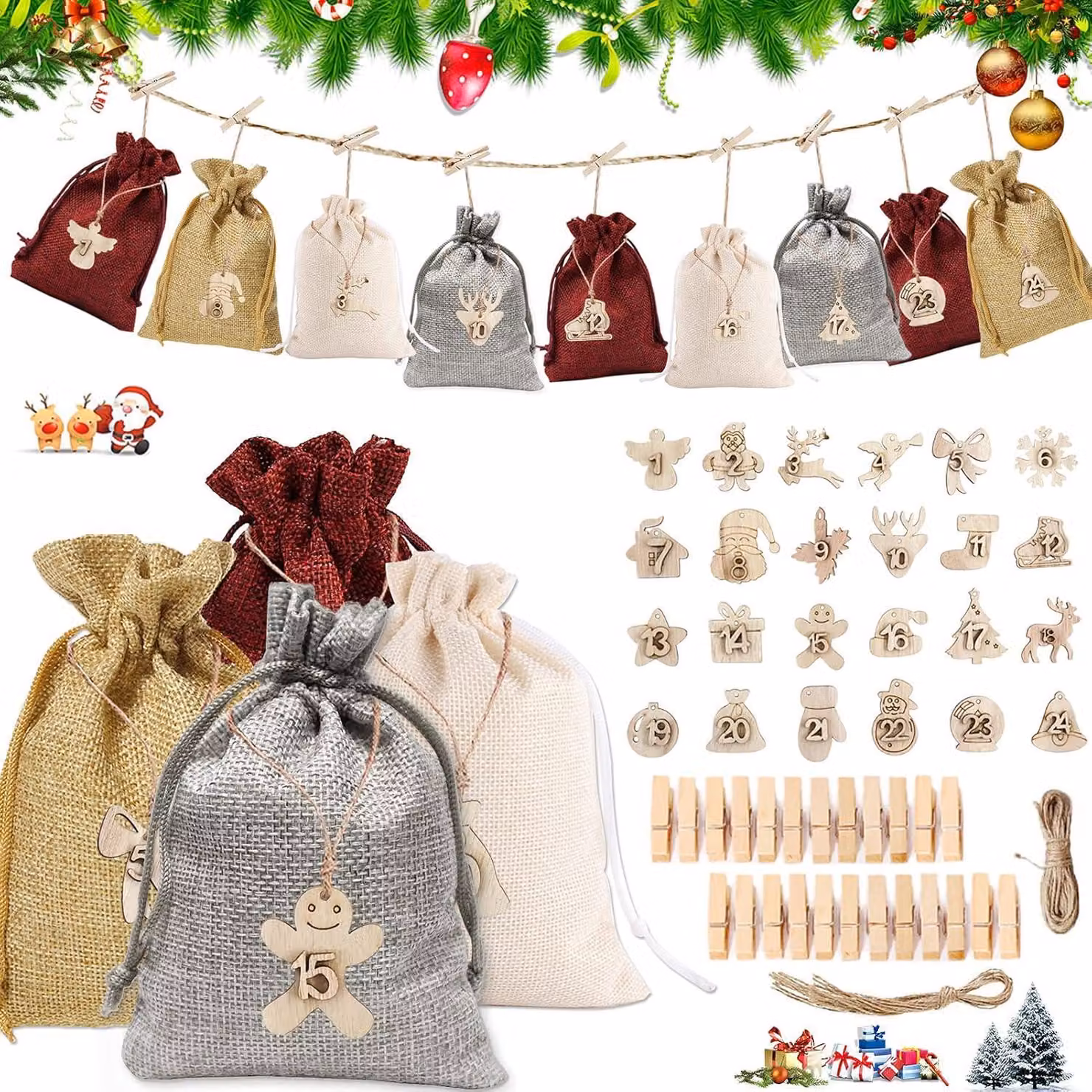 Calendario dell'Avvento per riempire 24 sacchetti regalo di Natale