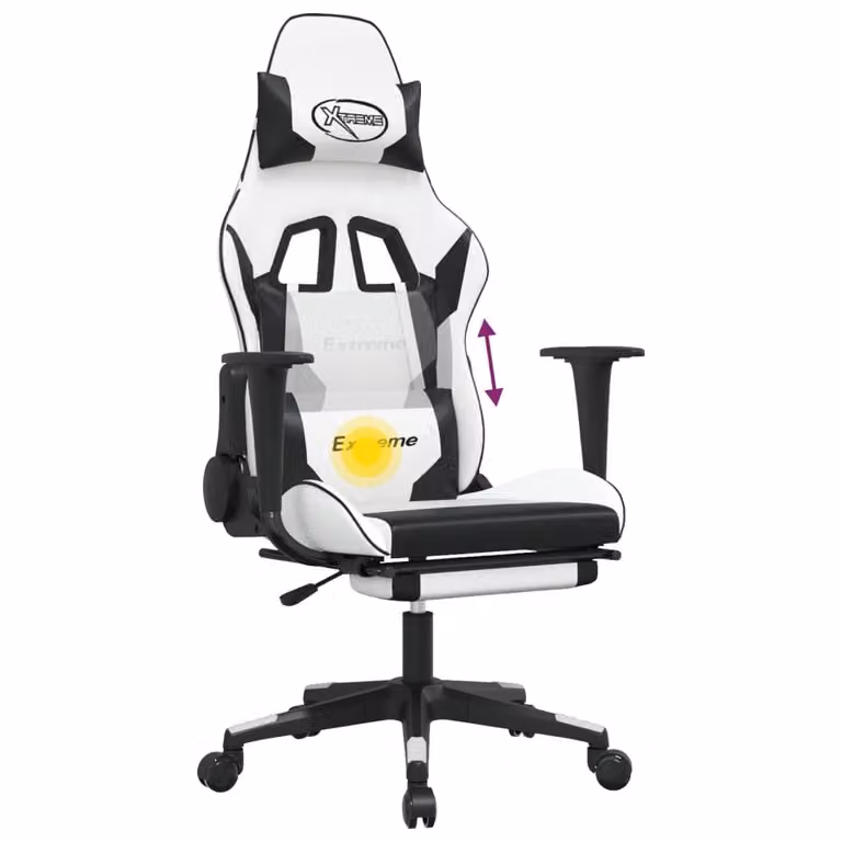 Sedia da Gaming Massaggio Poggiapiedi Bianco e Nero Pelle finta