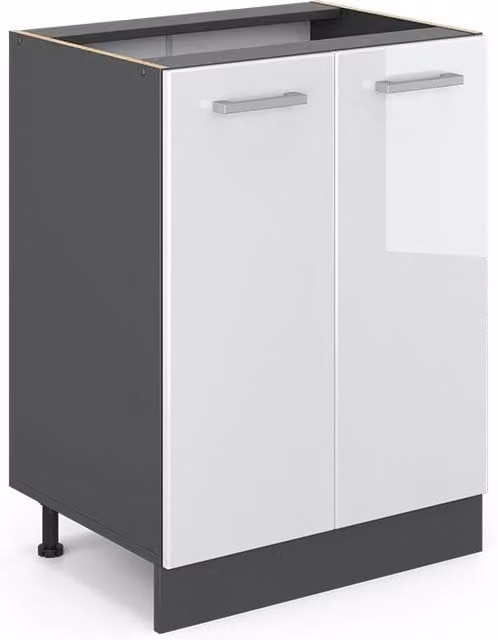Mobiletto base cucina Vicco R-Line Bianco lucido e Antracite con ante a battente L 60 cm – 1
