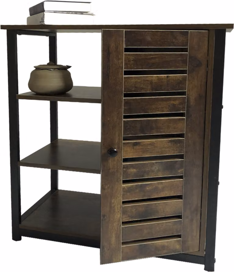 Credenza a muro, tavolino, Stoer - stile industriale vintage - metallo nero e legno marrone