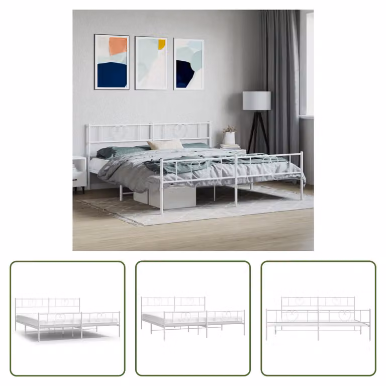 The Living Store Struttura letto con testiera e pediera in metallo bianco 180x200 cm